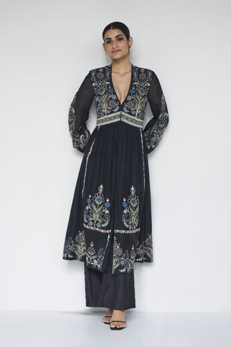 Balsam Embroidered Zardozi Silk Suit Set, Black, image 1