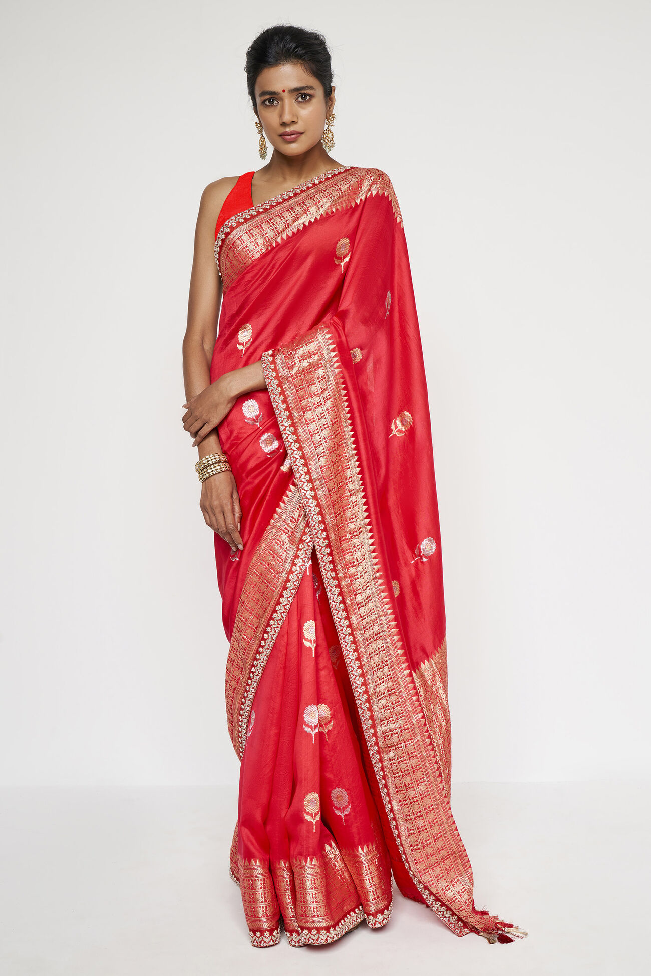 Aganaya Benarasi Saree - Red, Red, image 1