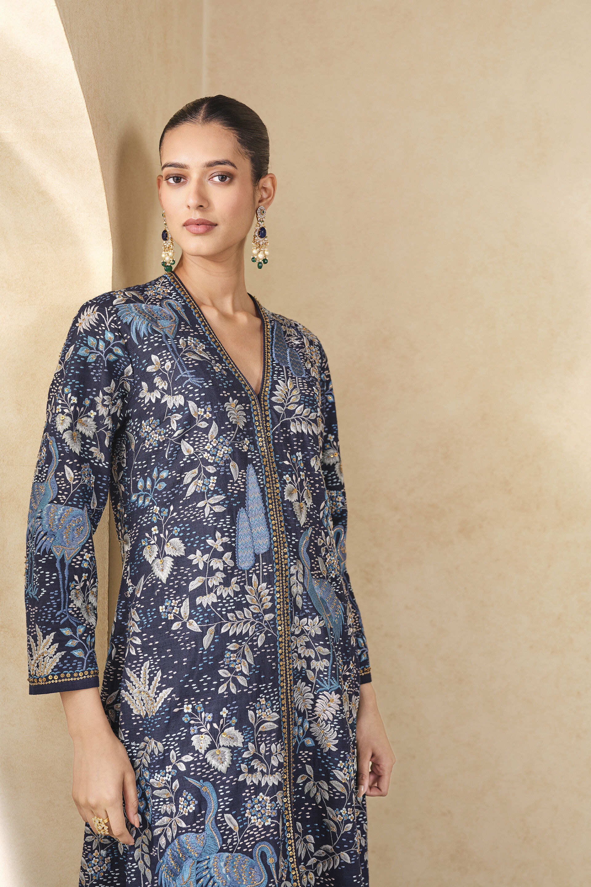 Shirina Embroidered Silk Jacket Set - Blue, Blue, image 4