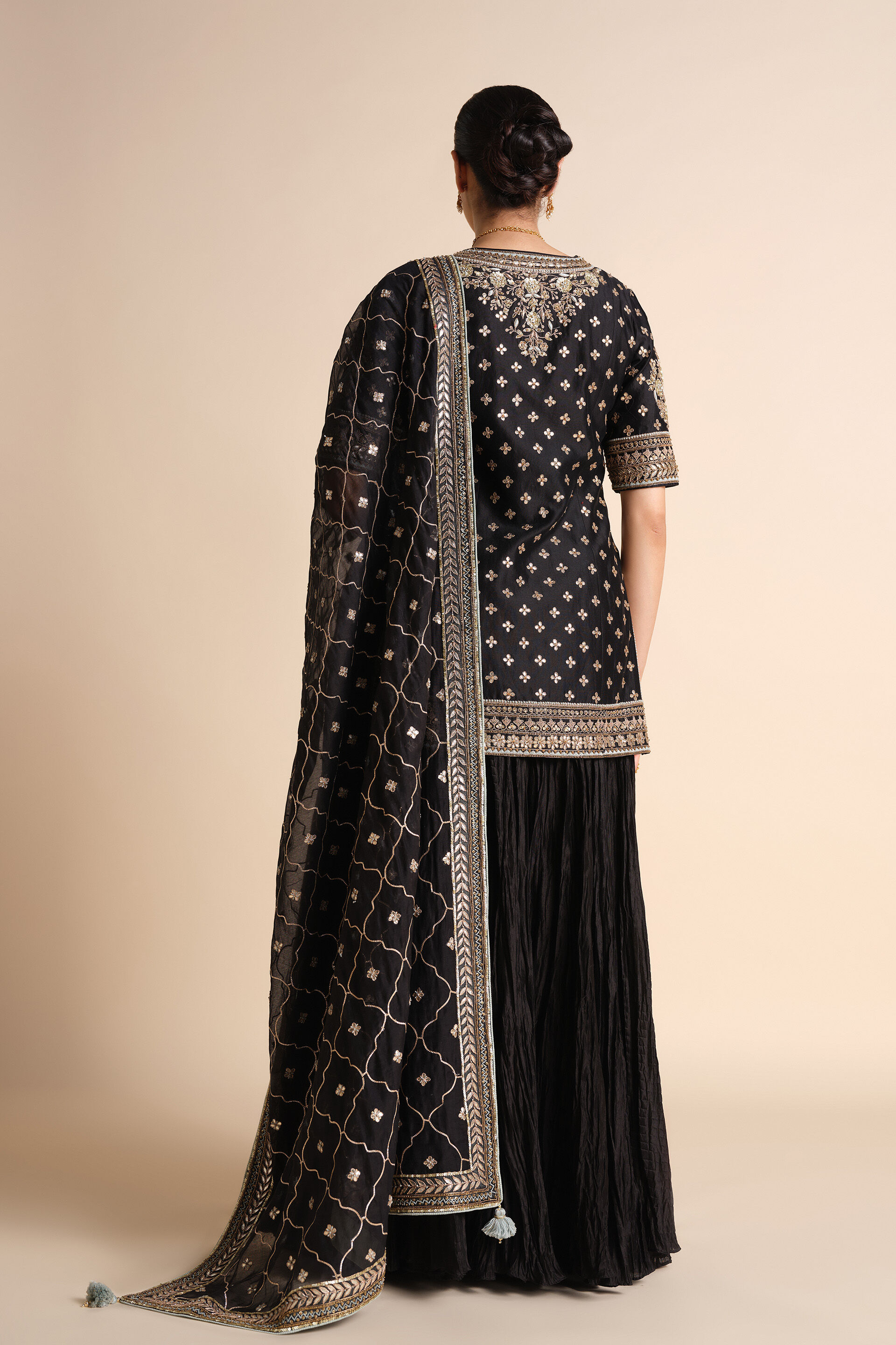 Sahasra Gota Patti Silk Sharara Set - Black