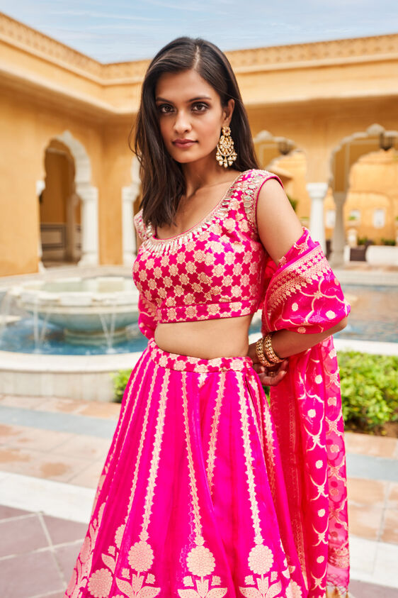 Zaina Lehenga Set, Hot Pink, image 4