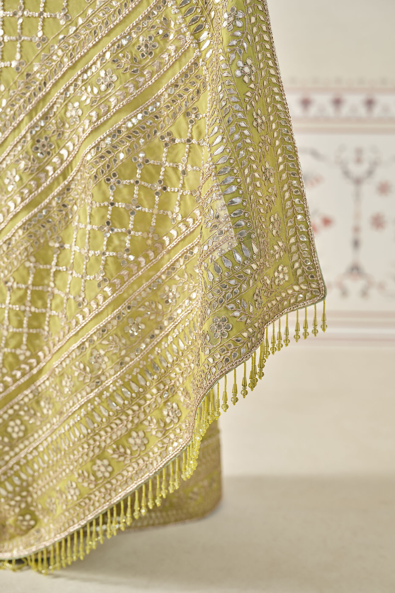 Tajanae Gota Patti Saree - Blush, Lime, image 8