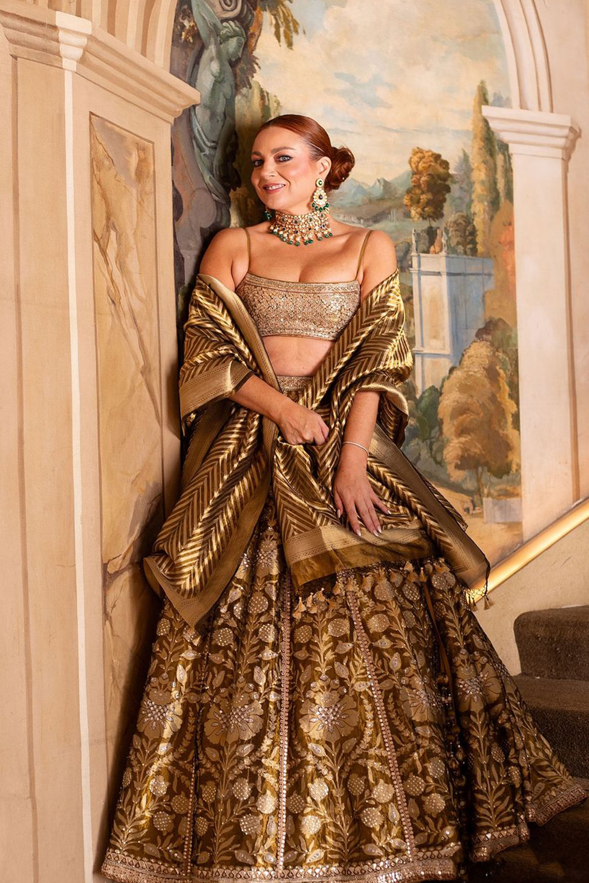Adveka Handwoven Benarasi Silk Lehenga Set - Olive, , image 5