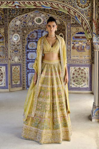 Sol Gota Patti Silk Lehenga Set - Yellow, Yellow, image 1