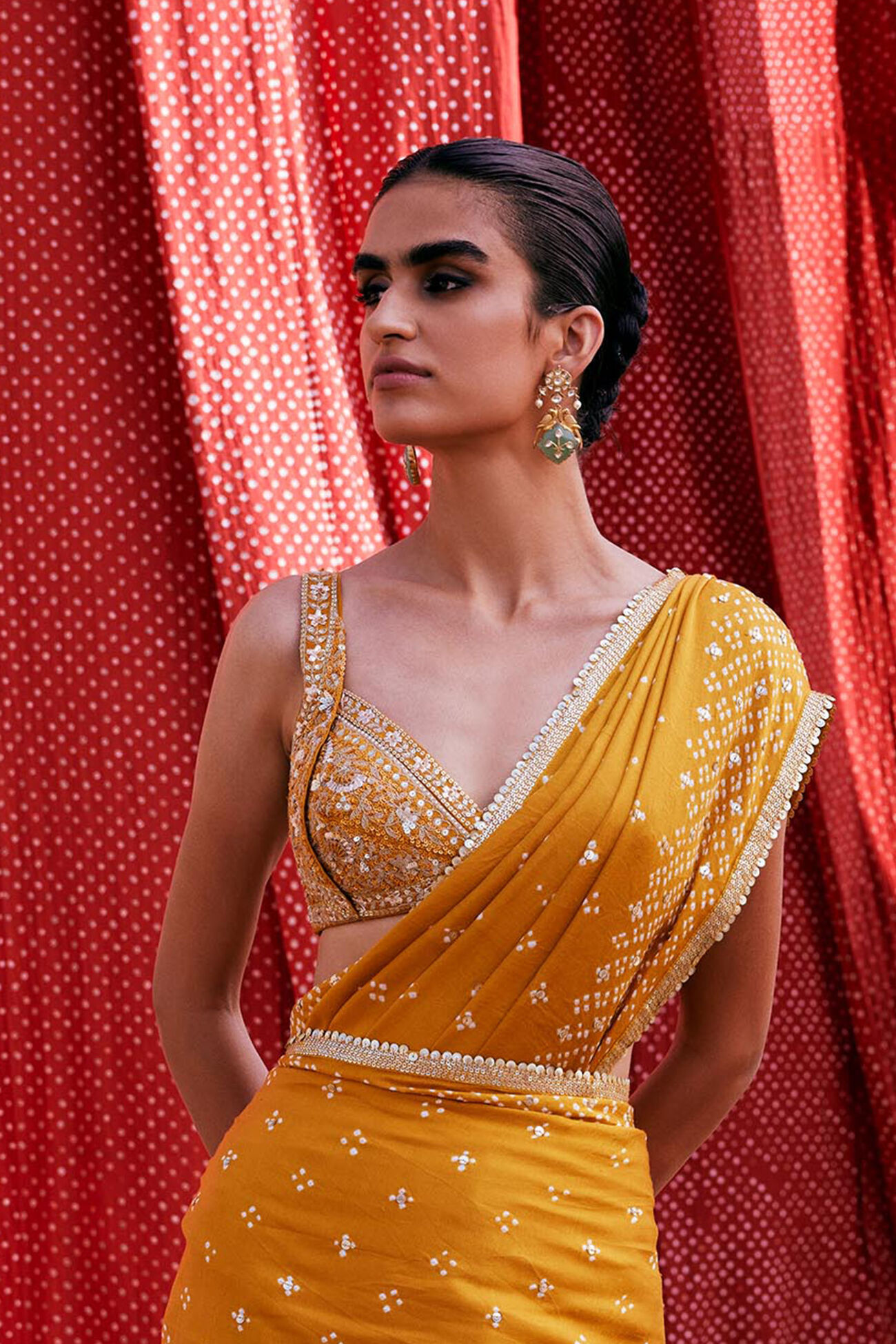 Buy Designer Bahi Embroidered Silk Choli Mustard Online from Anita Dongre