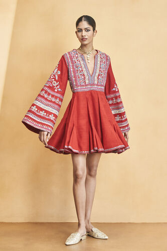 Spirit Of The Forest Embroidered Silk Dress - Red, Red, image 1