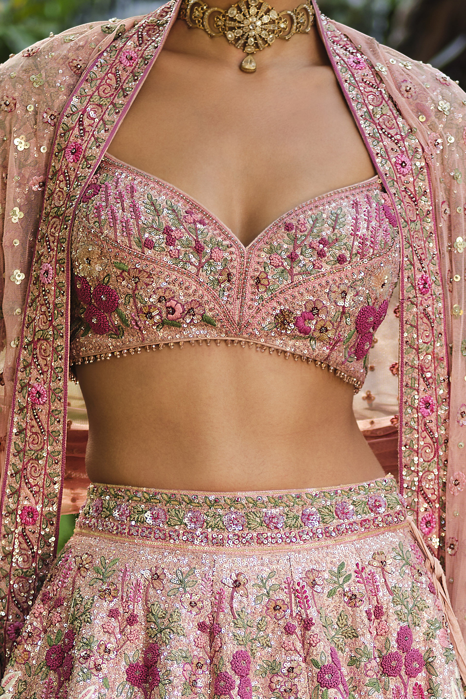 Florarose Embroidered Silk Lehenga Set - Blush, Blush, image 4