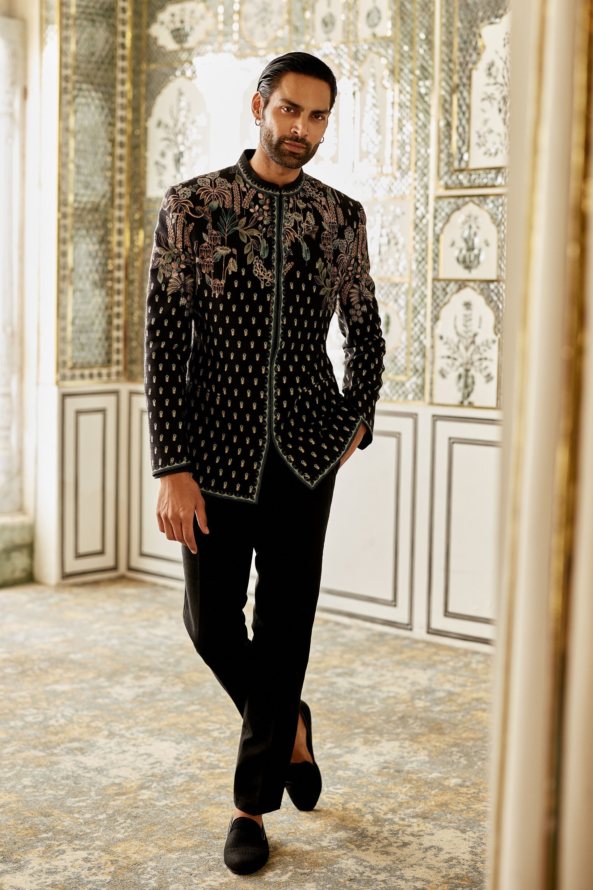 Amdur Silk Bandhgala - Black