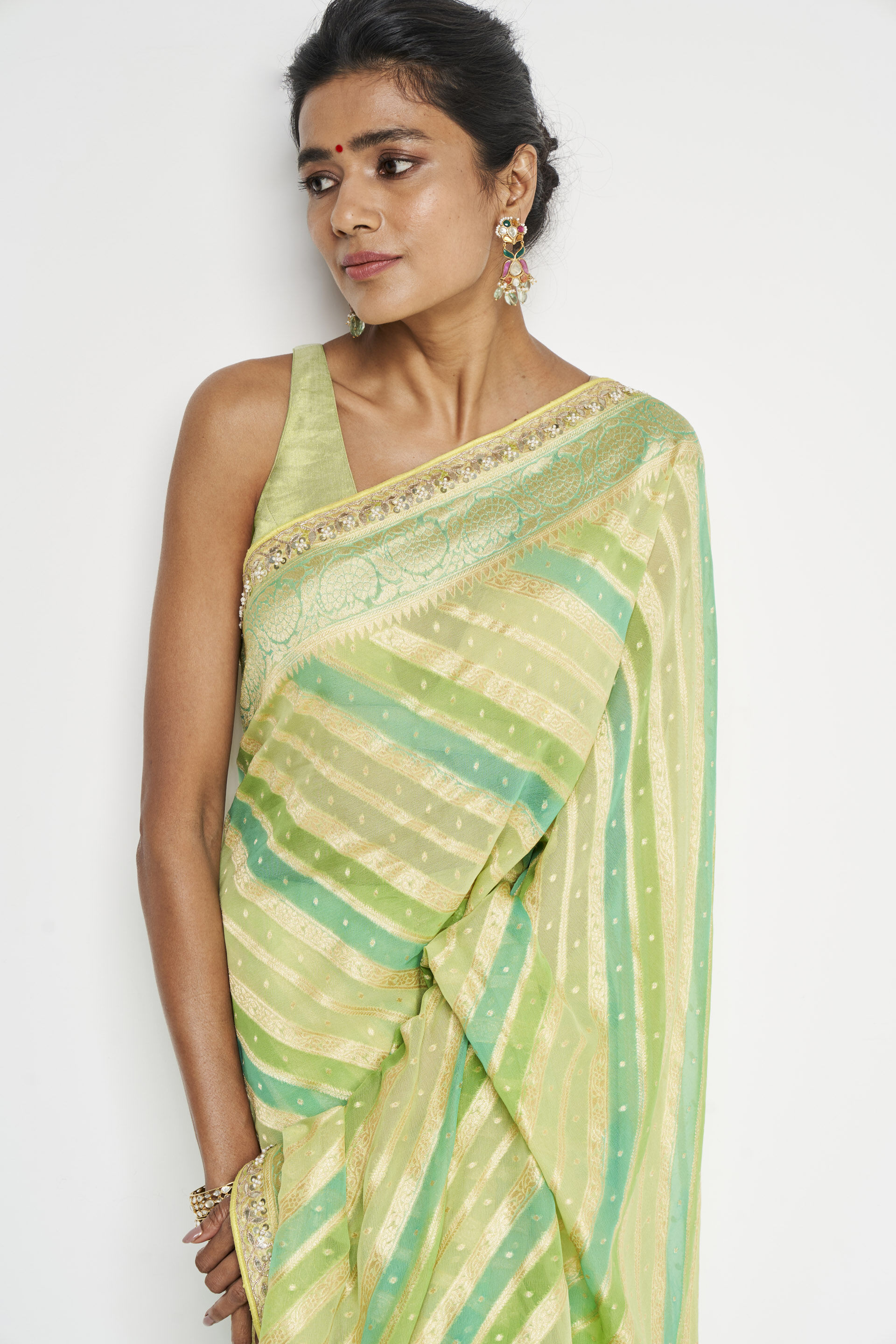 Aheli Benarasi Saree - Lime, Lime, image 5