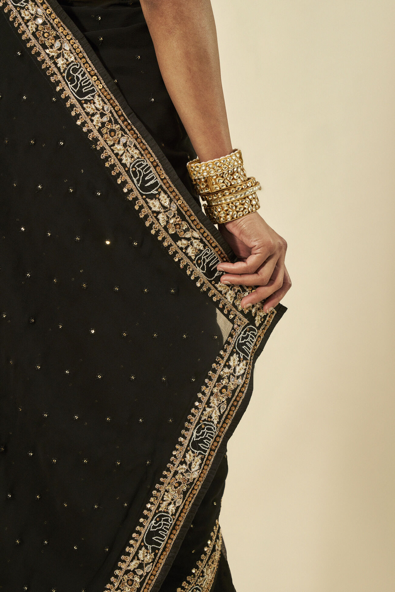 Vanani Embroidered Gota Patti Saree, Black, image 6