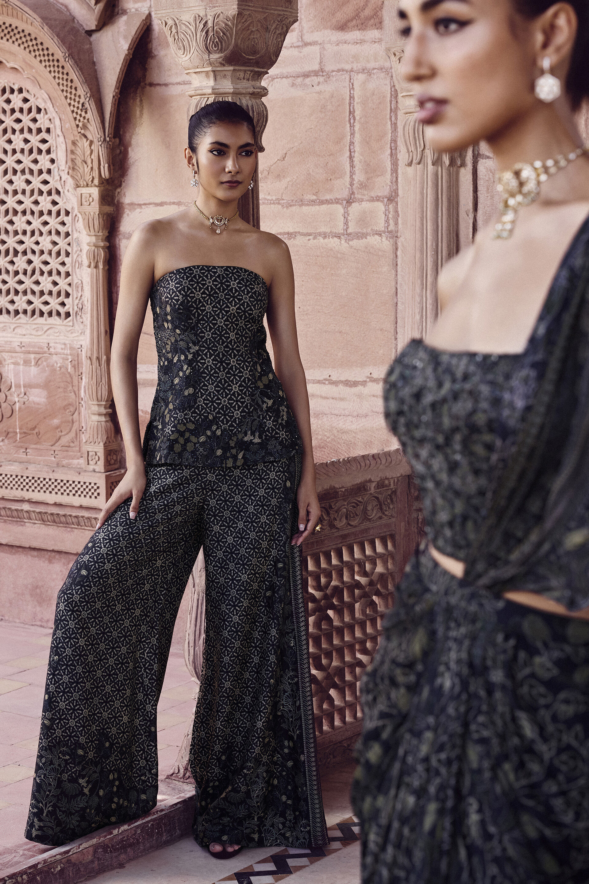 Ryka Sequin Chiffon Pre-draped Saree - Black, Black, image 6