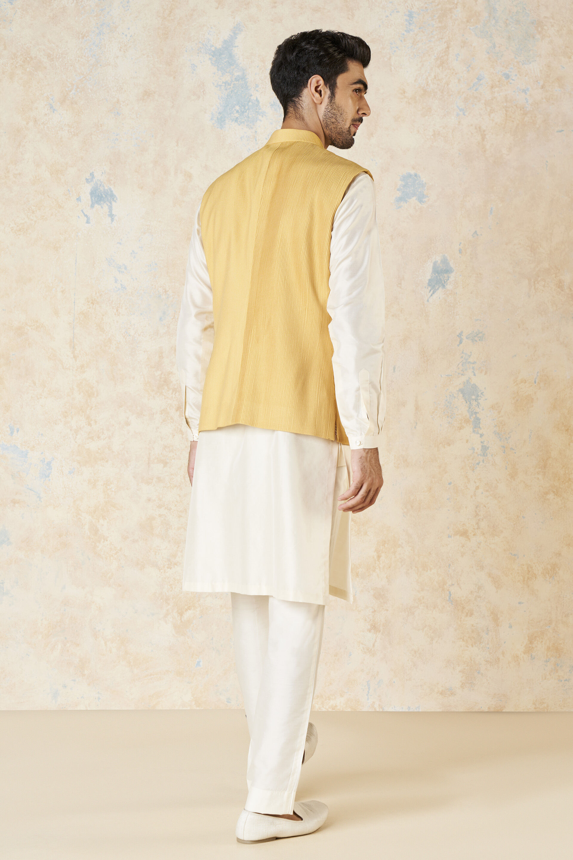 Buy Solid Color Art Silk Nehru Jacket in Mustard Online in India - Etsy