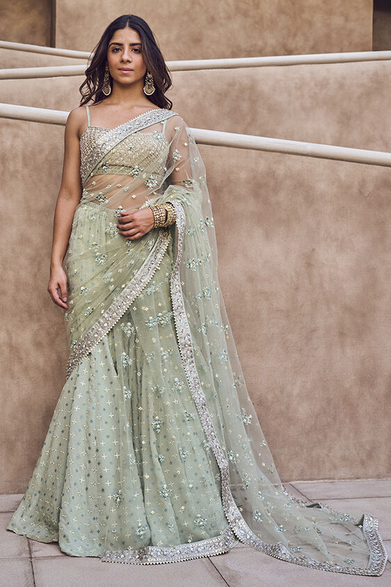Pavitra Gharara Set, Sage, image 1