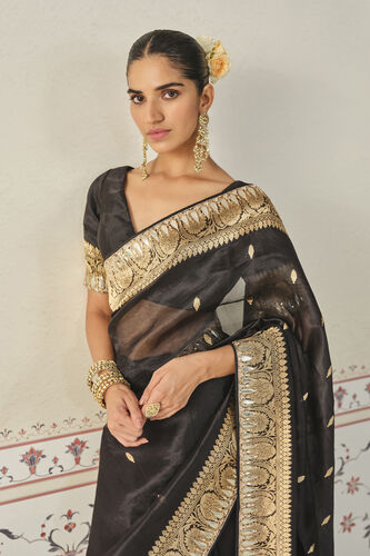 Ulka Handwoven Benarasi Saree Set - Black, Black, image 3