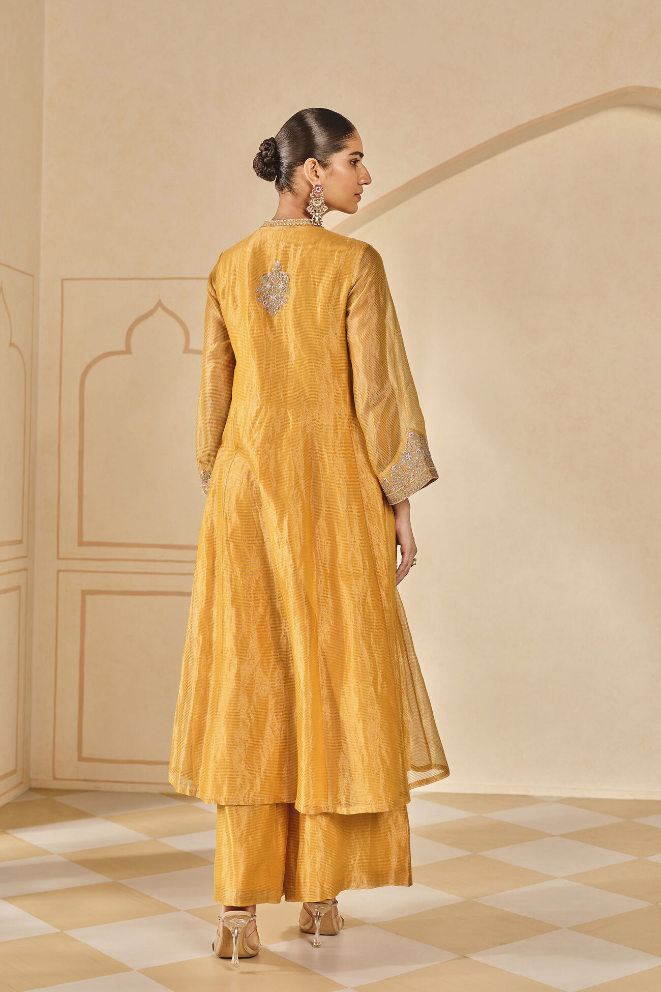 Azha Embroidered Zardozi Silk Jacket Set - Yellow, Yellow, image 2