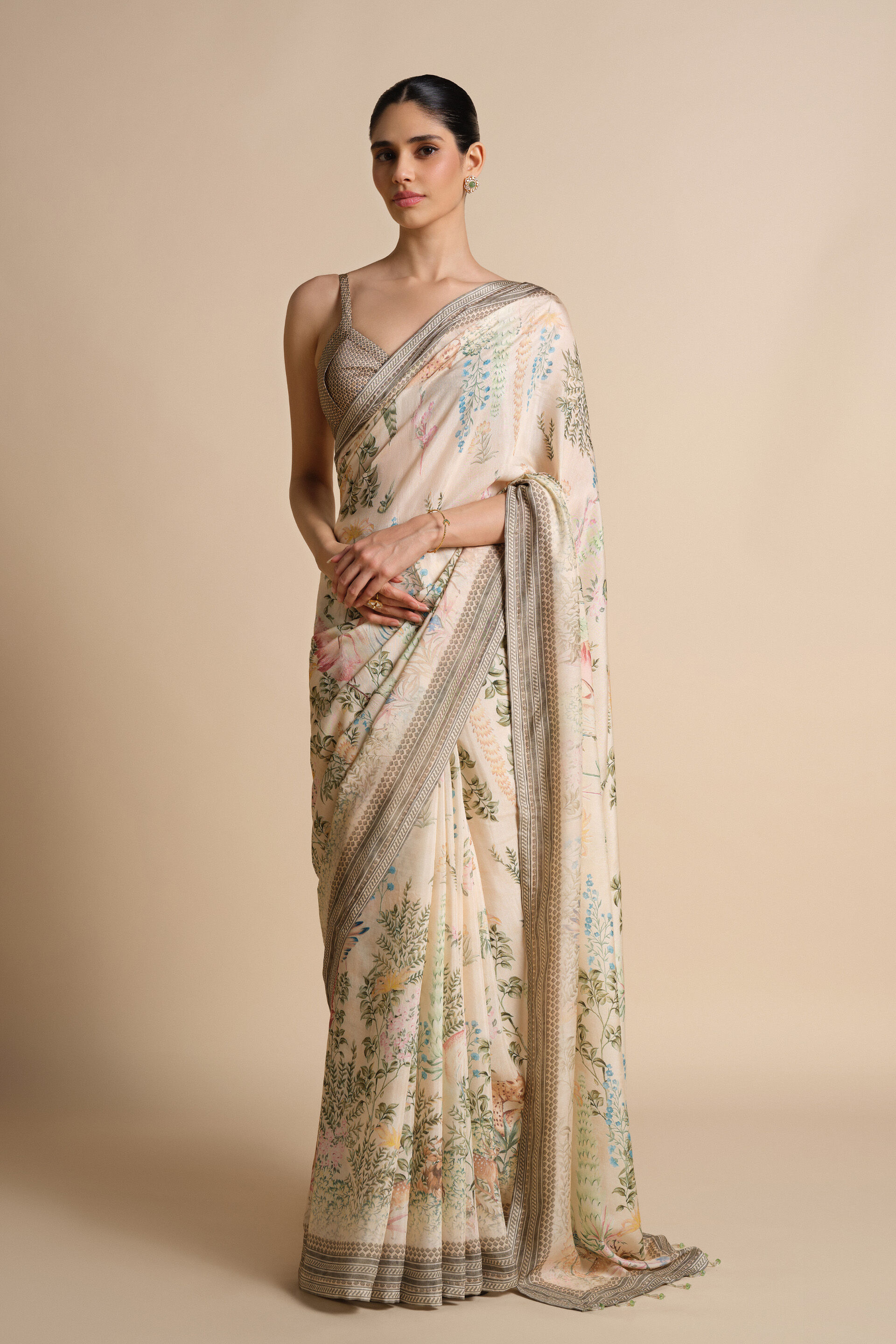Romney Printed Saree - Natural