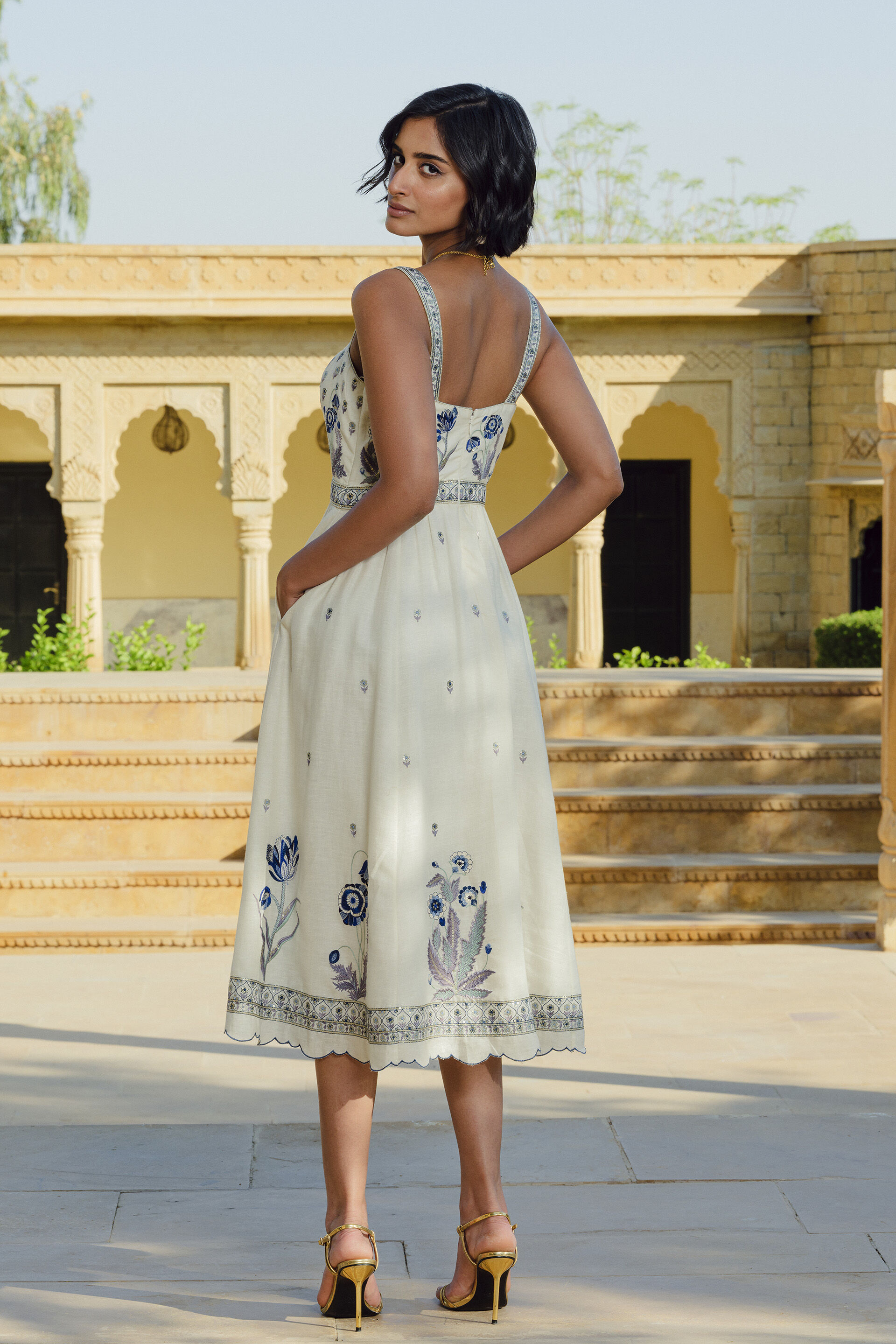 Emalia Embroidered Linen Dress - Natural, Natural, image 3