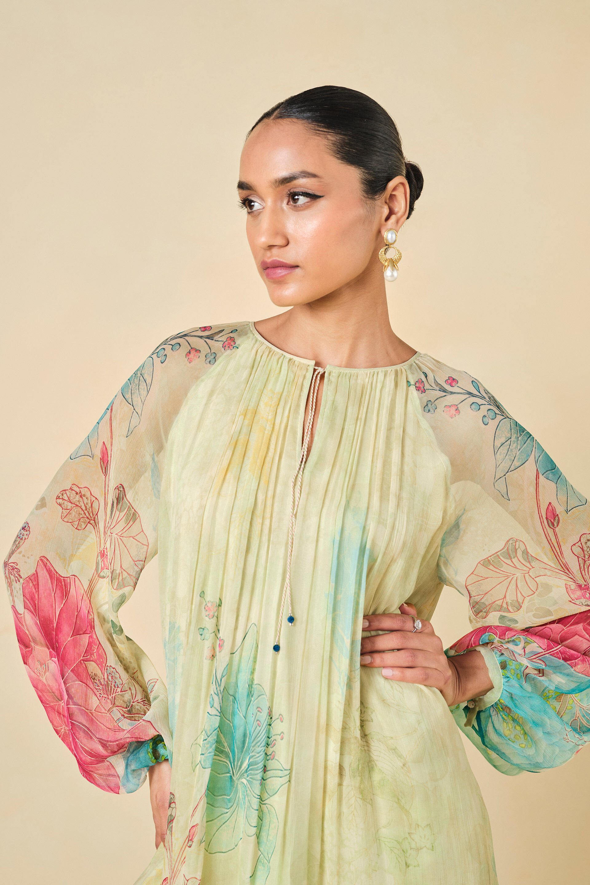 Emmylou Bemberg Chiffon Kurta Set Yellow
