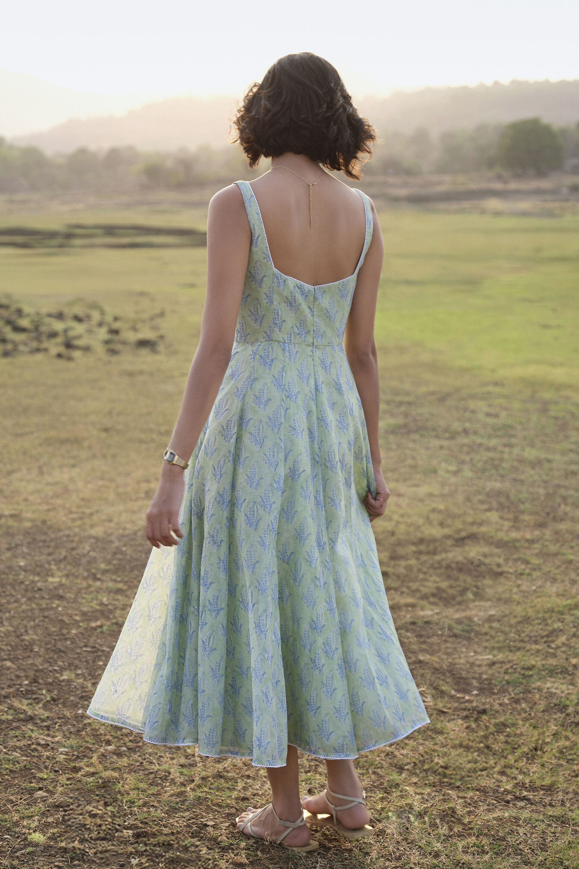 Seara Hand-block Printed Mul Dress - Sage