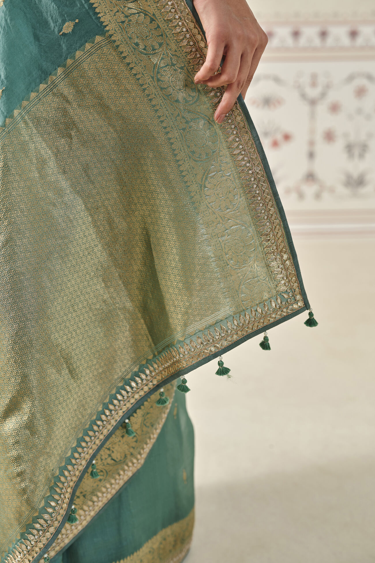 Indraja Handwoven Benarasi Silk Saree - Green, Green, image 8