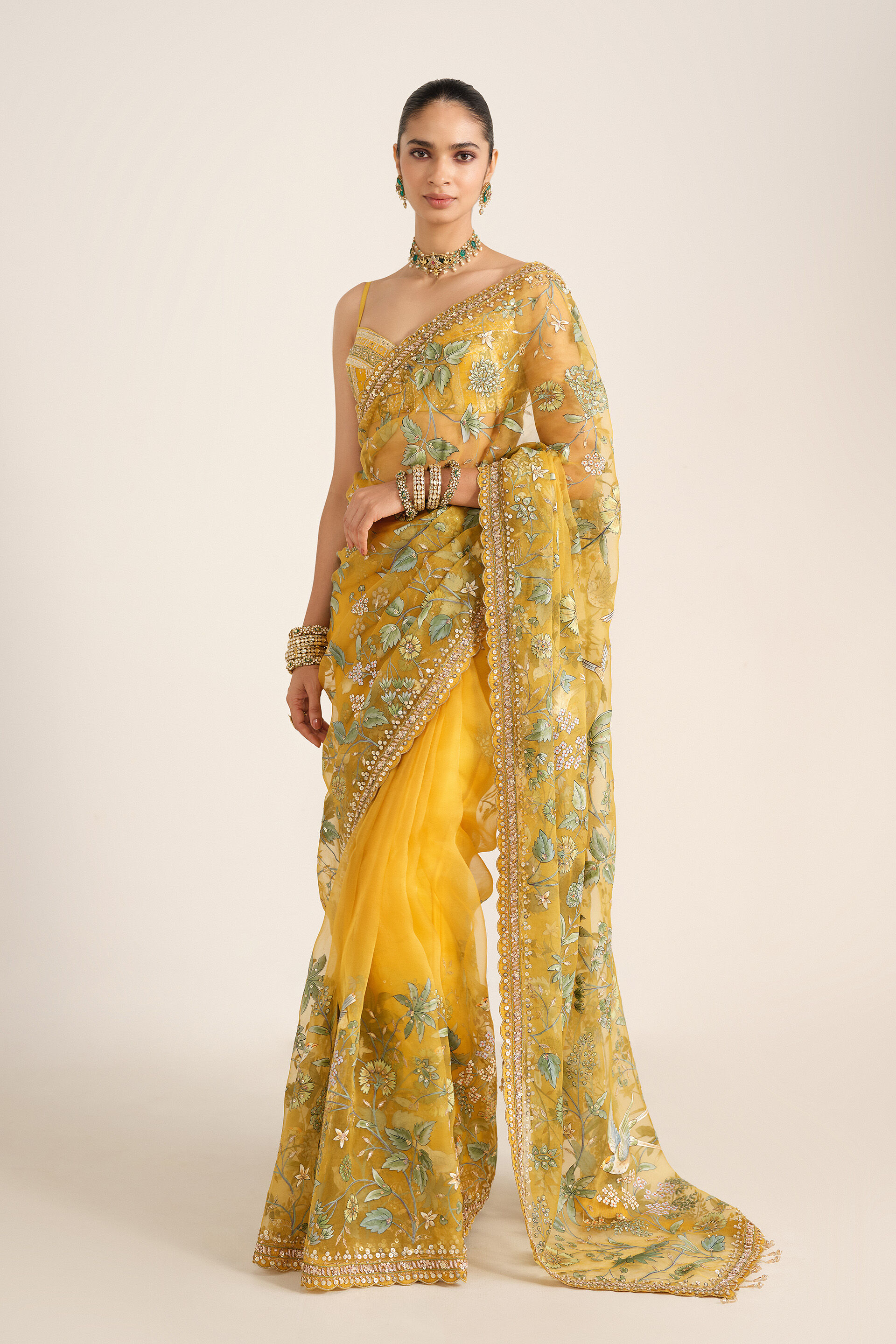 Nisarga Hand-painted Pichhwai Silk Saree - Mustard, Mustard, image 3