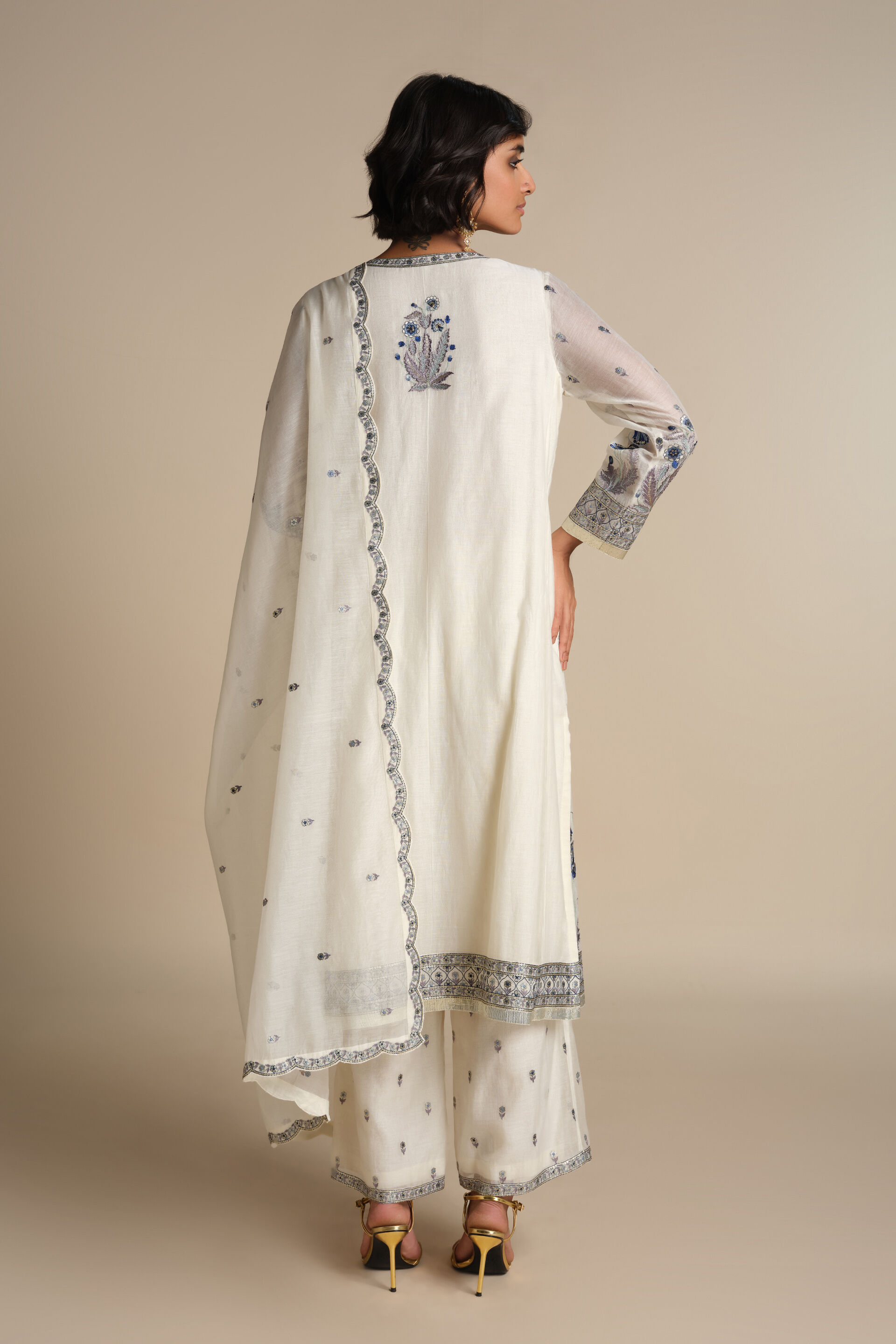 Libna Embroidered Mul Suit Set - Blue