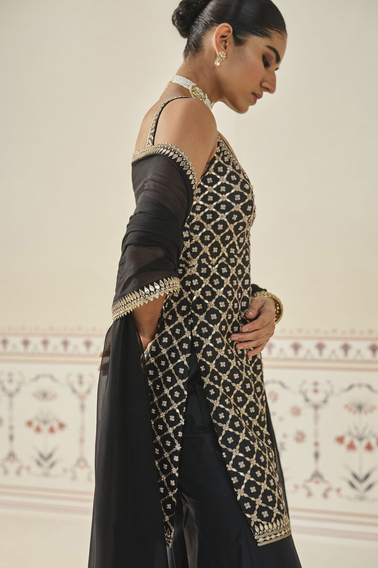 Rayna Gota Patti Silk Sharara Set - Black, Black, image 4