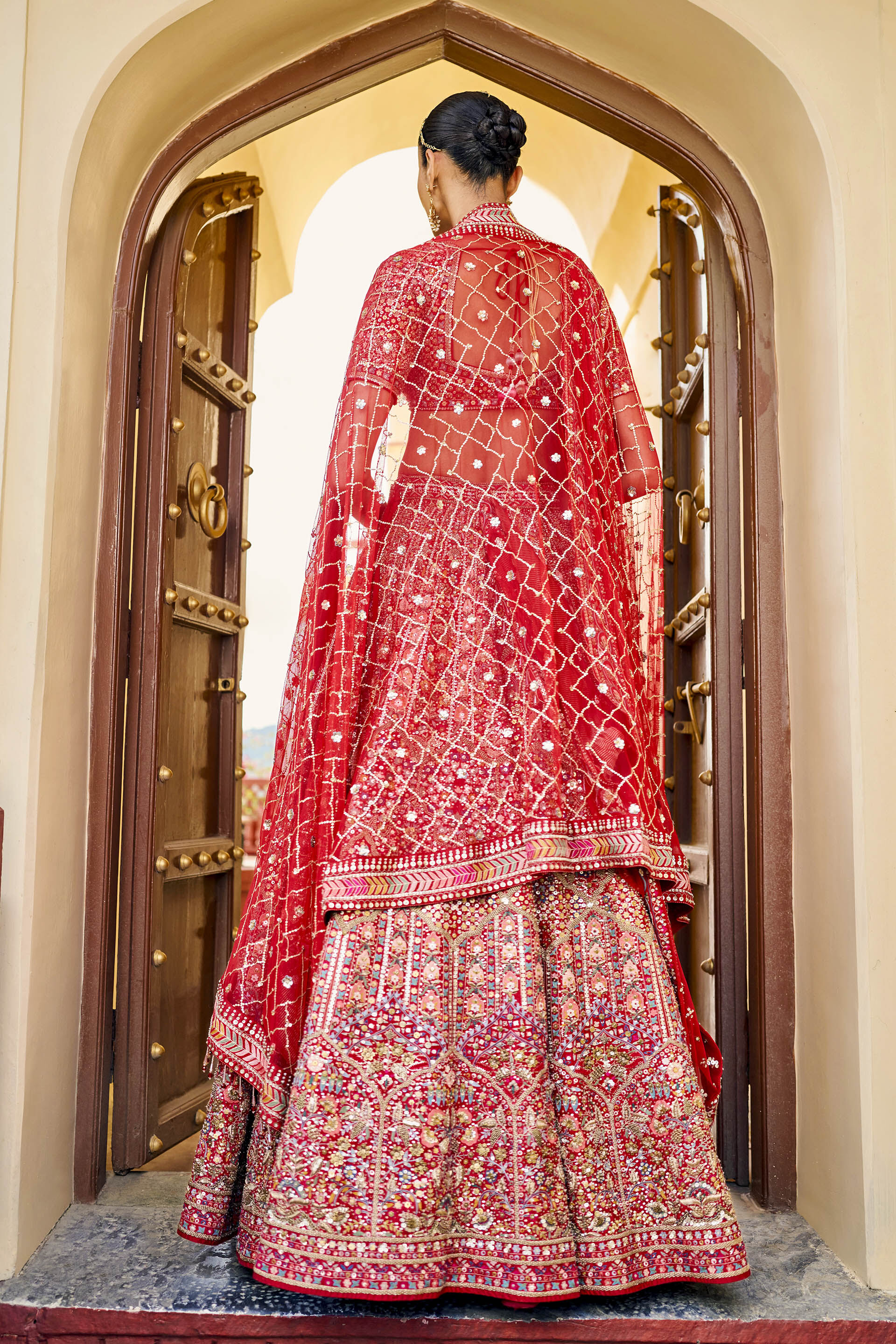 Embrace Embroidered Zardozi Silk Lehenga Set - ​Red