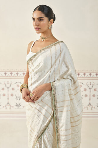 Siamak Handwoven Benarasi Silk Saree - Ivory, Ivory, image 5