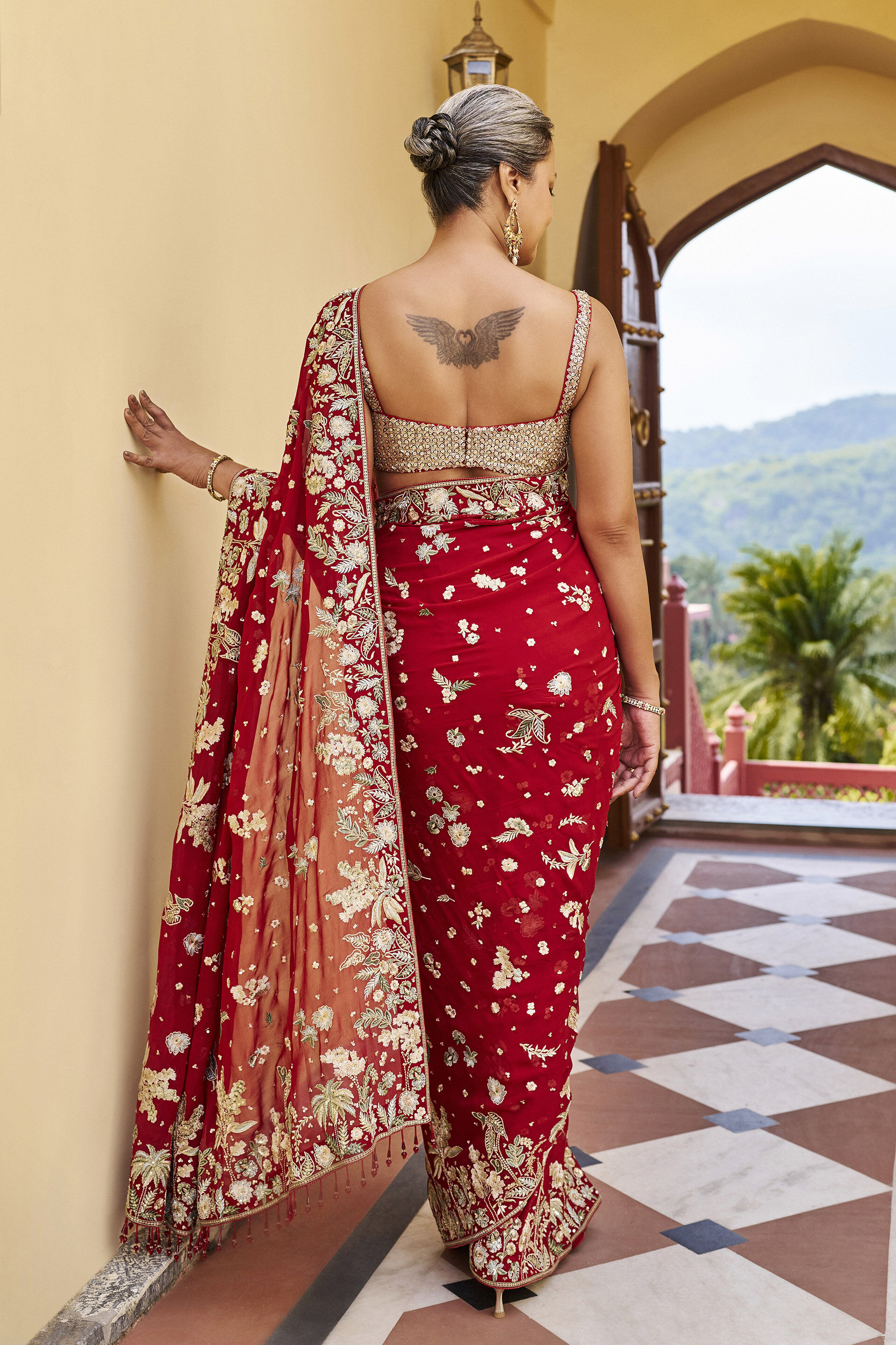 Legacy Embroidered Saree - ​Red