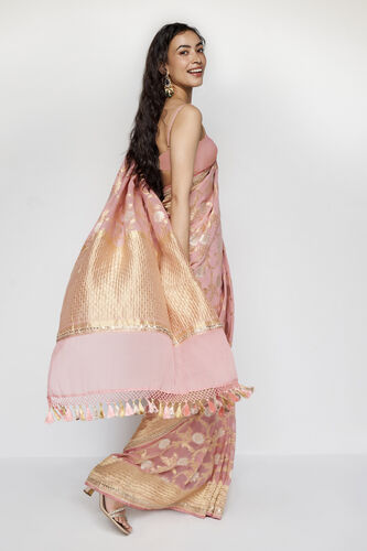 Aaradhana Benarasi Silk Embroidered Saree, Blush, image 3