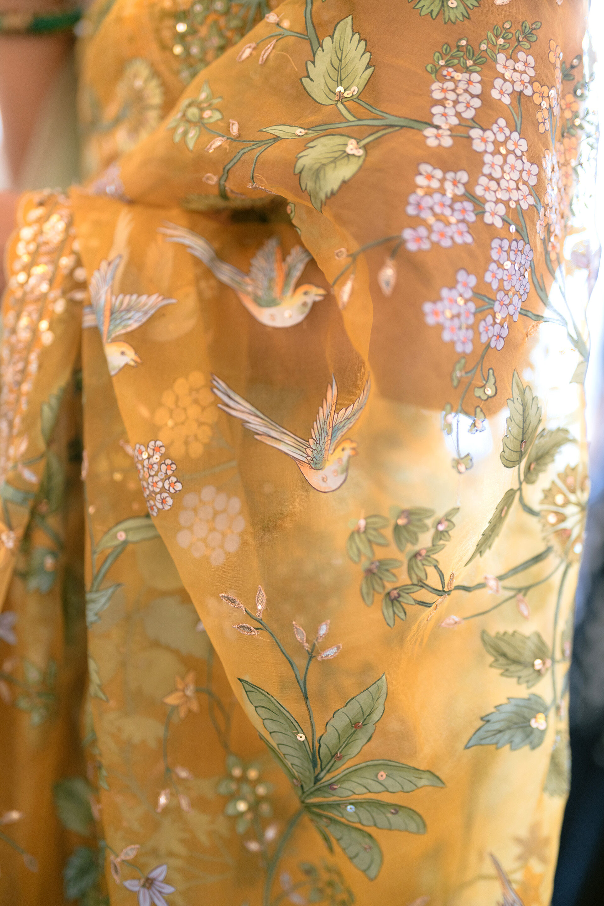 Nisarga Hand-painted Pichhwai Silk Saree - Mustard, , image 3