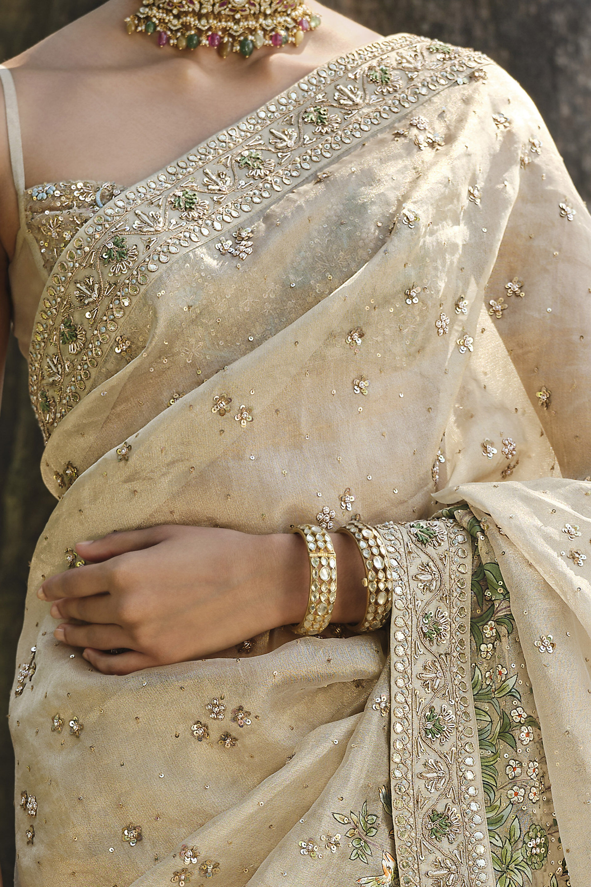 Niamh Hand-painted Pichhwai Silk Saree - Gold, Gold, image 4