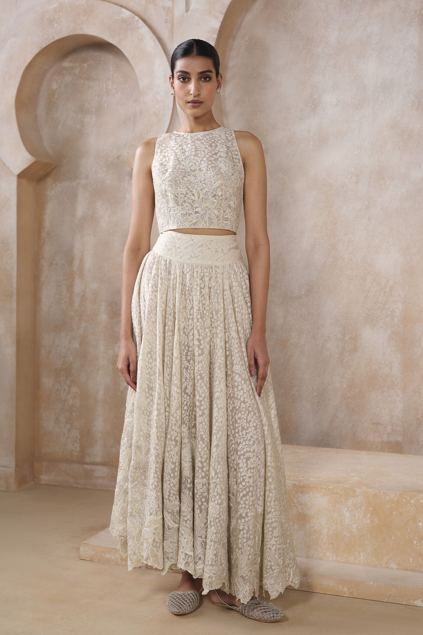 Lume Embroidered Skirt Set - Ivory