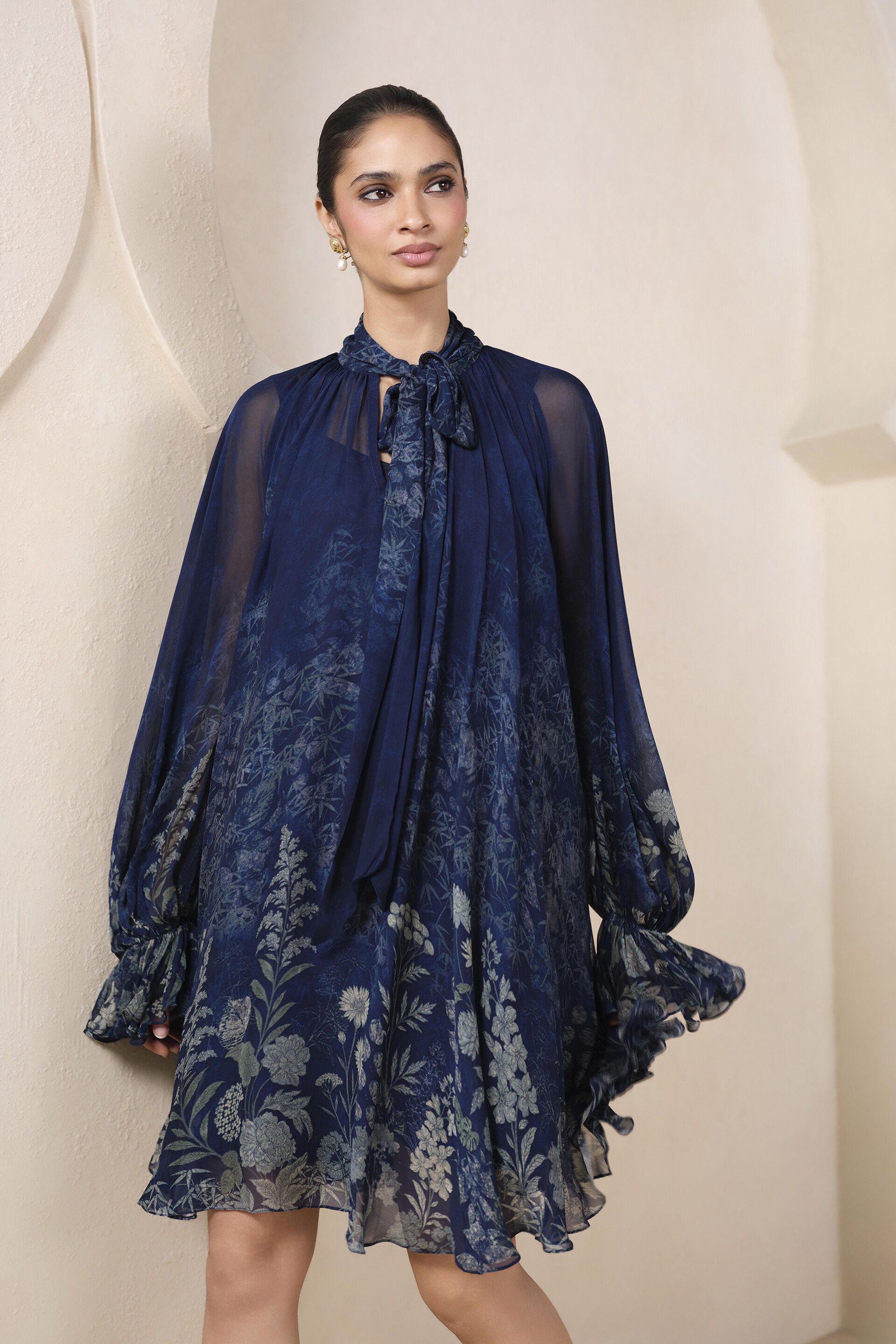 Riko Printed Bemberg Dress in Blue, Blue, image 3