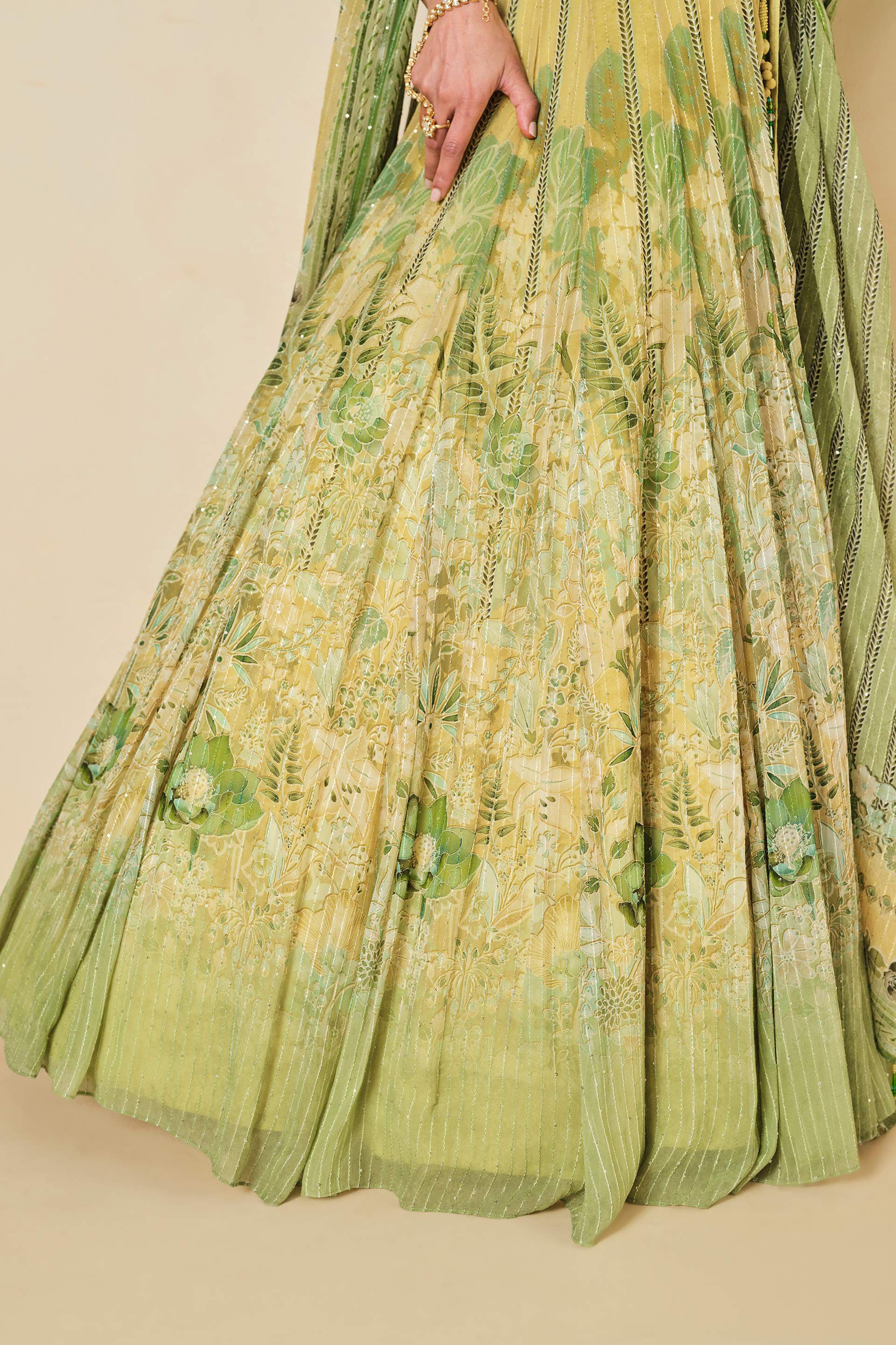 Myuna Sequin Georgette Lehenga - Sage, Sage, image 7