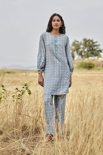 Inland Hand-block Printed Linen Coord - Blue, Blue, image 1