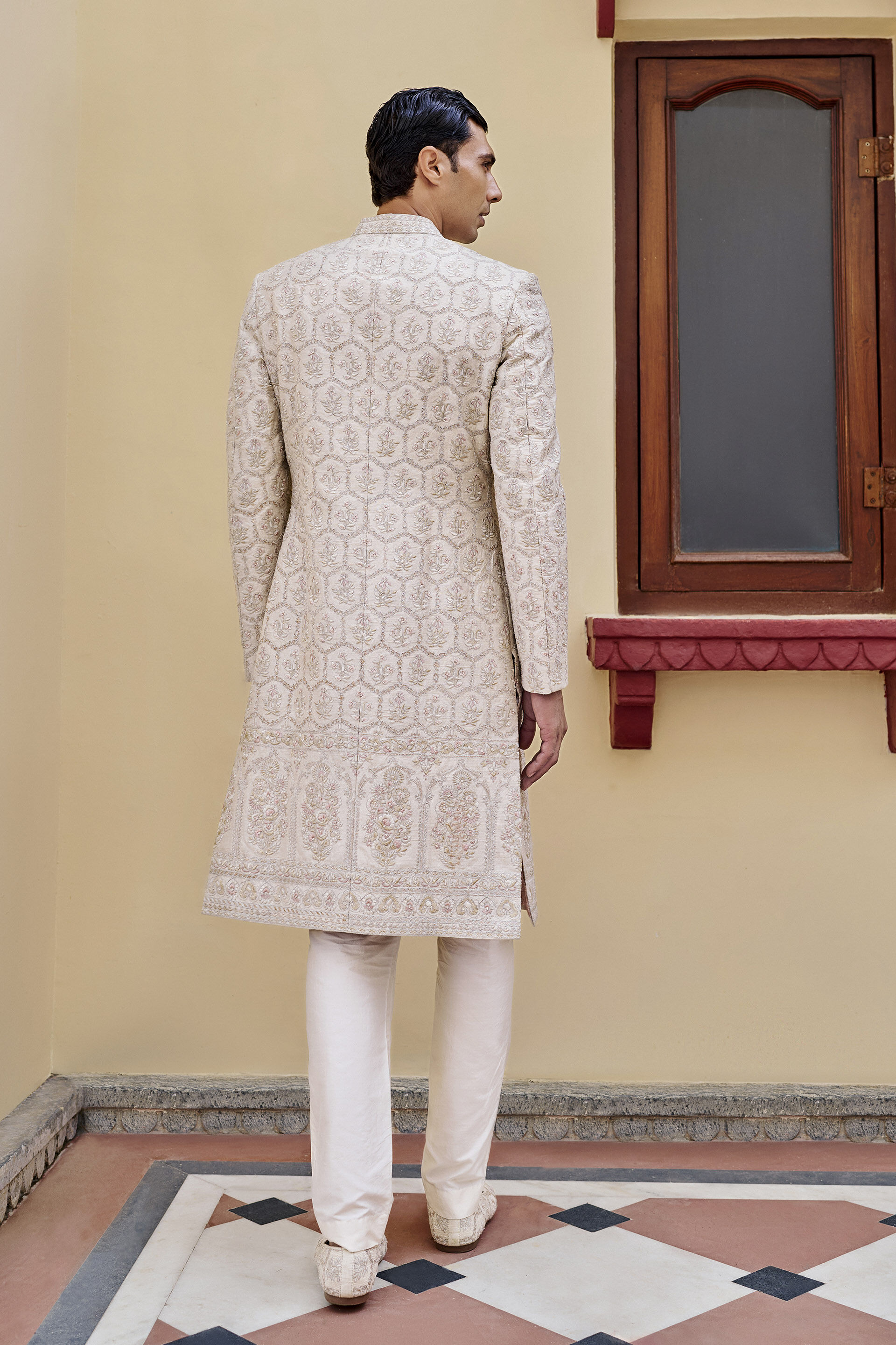 Resonance Embroidered Silk Sherwani - Ivory