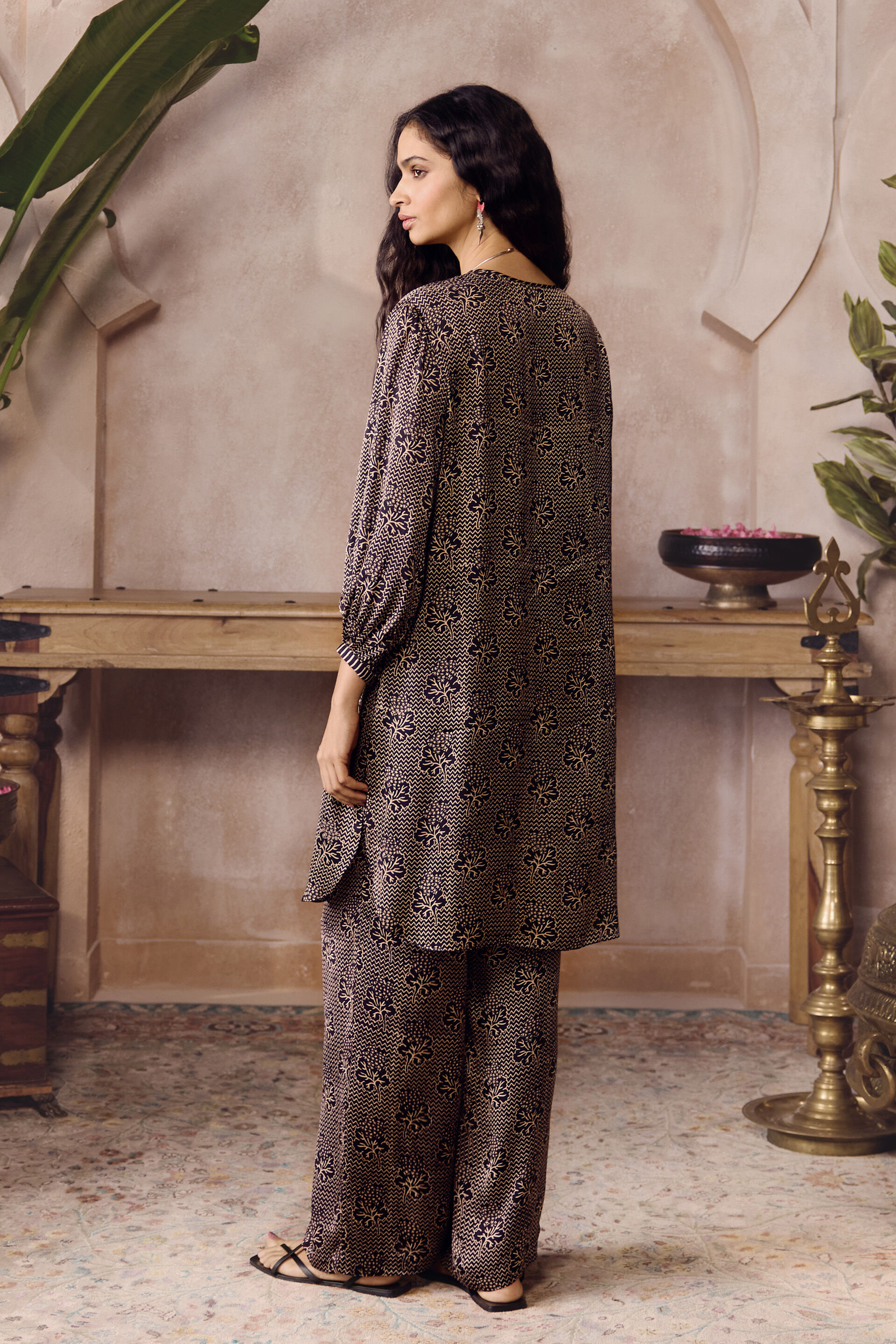 Afon Ajrakh Hand-block Printed Co-ord - Black