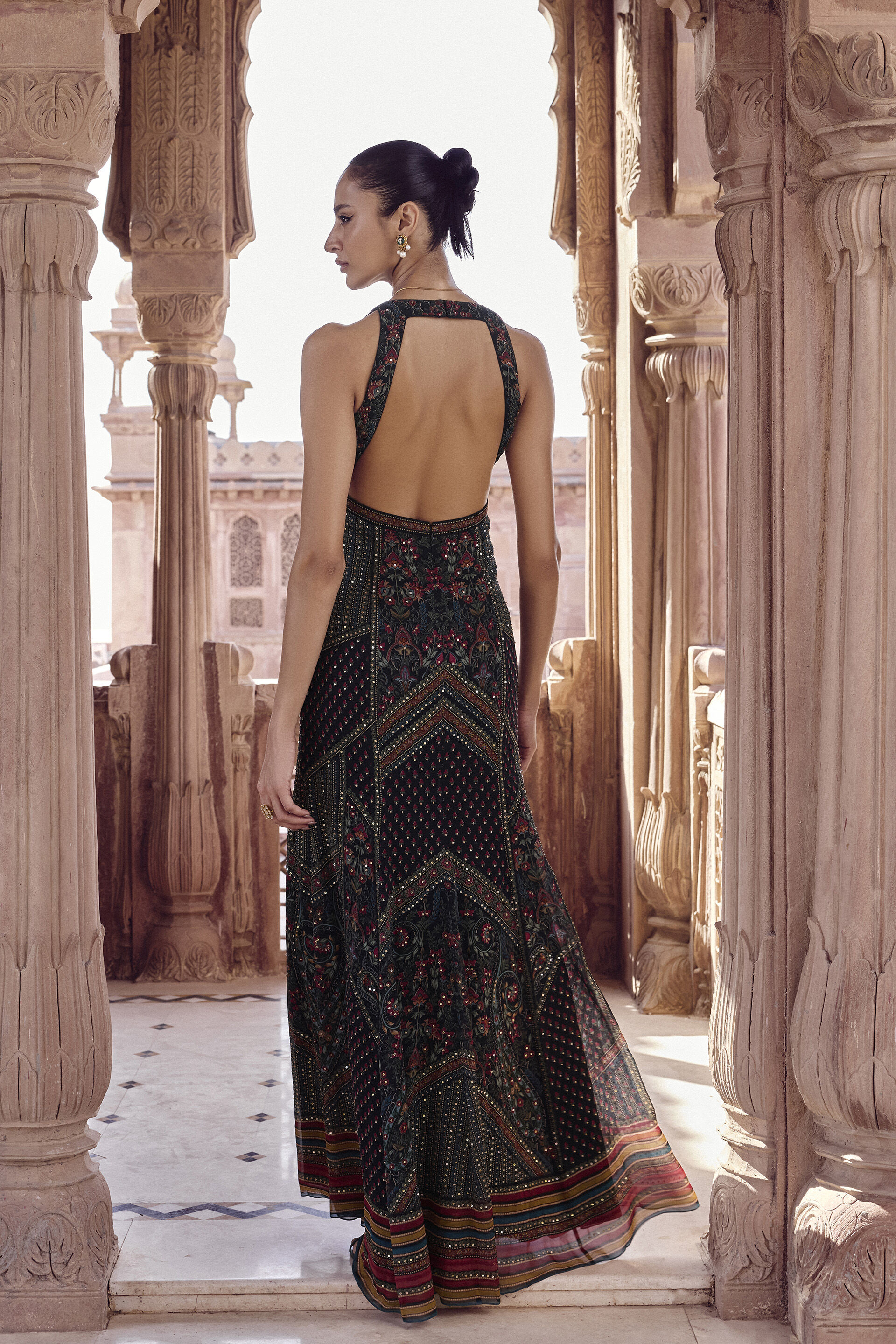 Nameera Embroidered Gown - Black