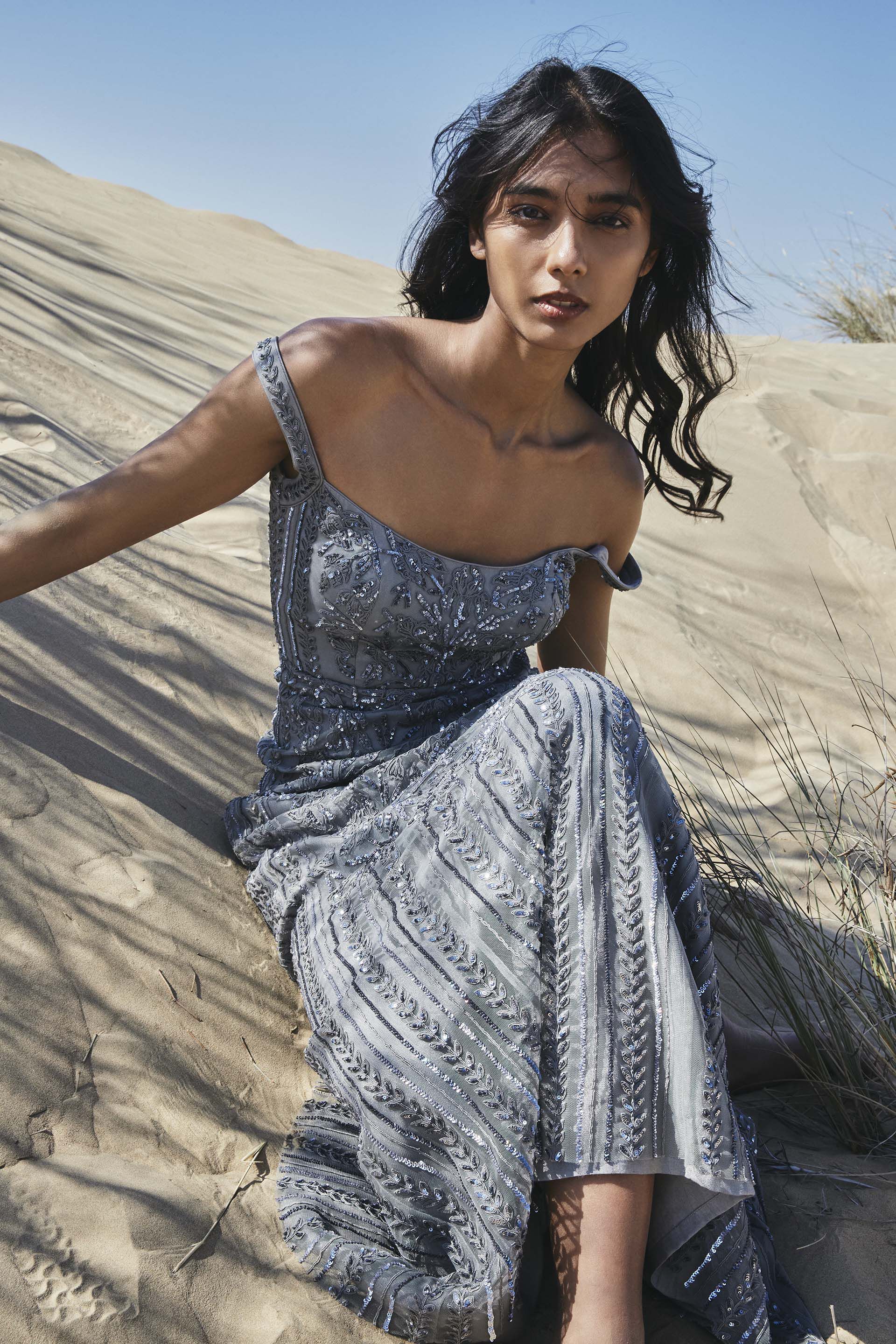 Stardust Embroidered Cord Gown - Grey