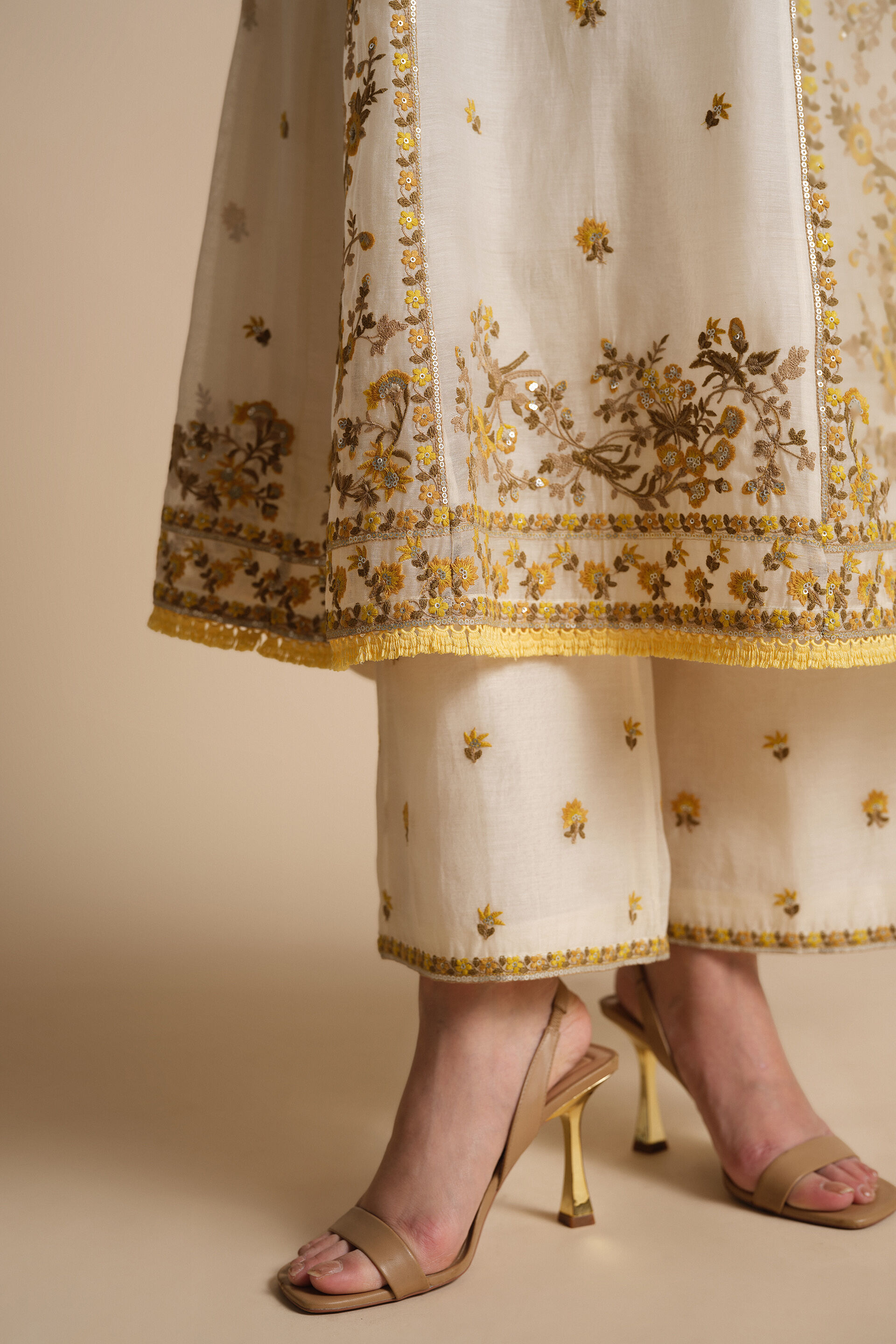 Amra Embroidered Mul Suit Set - Natural, Natural, image 9