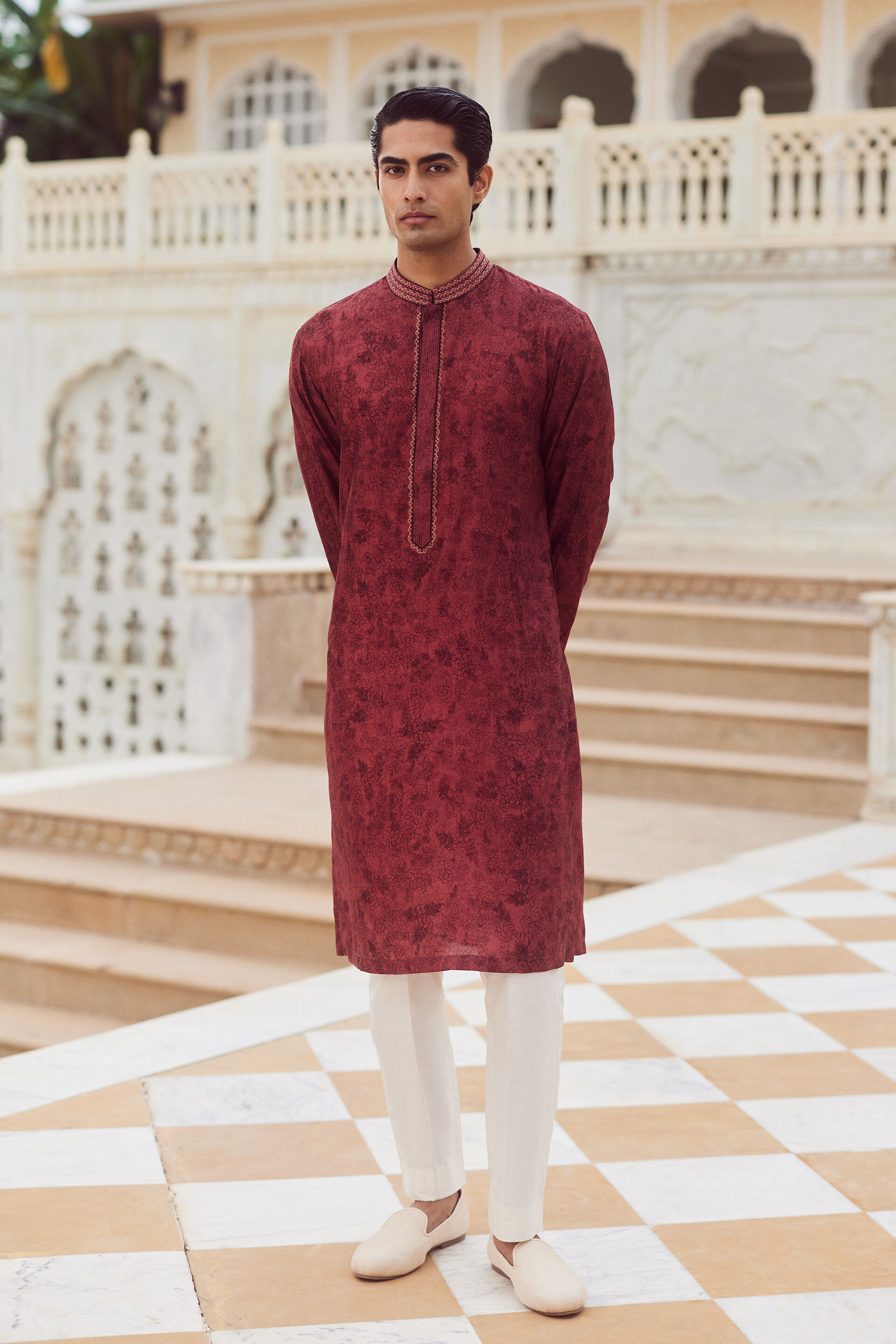 Jalaj Silk Kurta - Wine