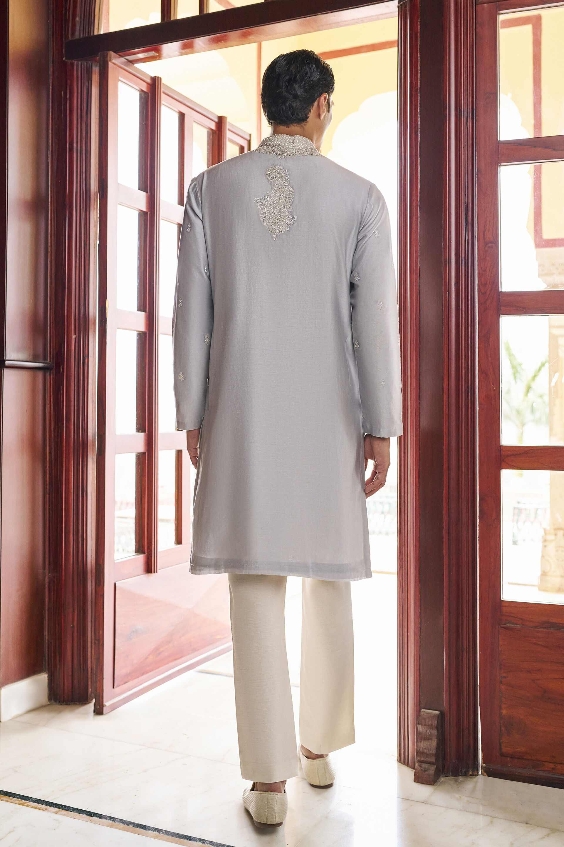 Serene Embroidered Mul Kurta - Grey