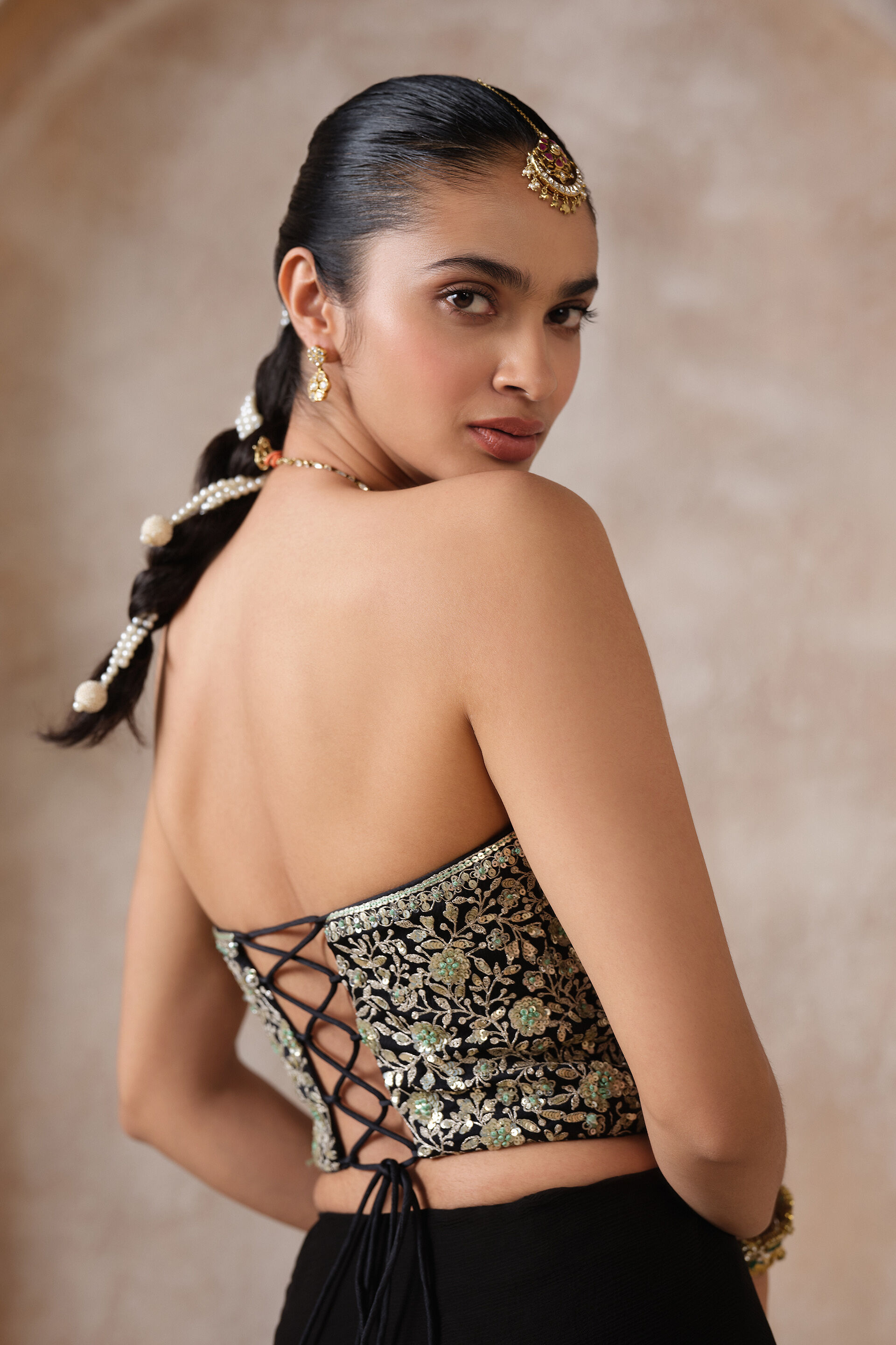 Neerudhi Embroidered Cord Pre-draped Saree - Black, Black, image 4