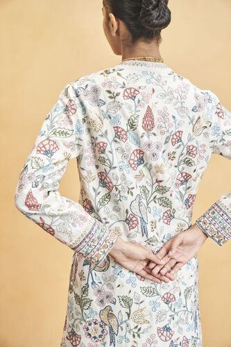 Paradise Of Flowers SEWA Hand-embroidered Silk Overlayer Set - Cream, Cream, image 8