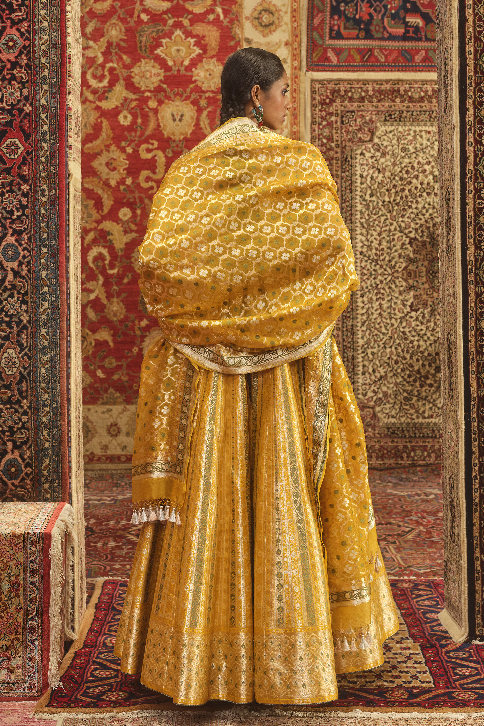 Garvi Handwoven Benarasi Silk Lehenga Set - Yellow
