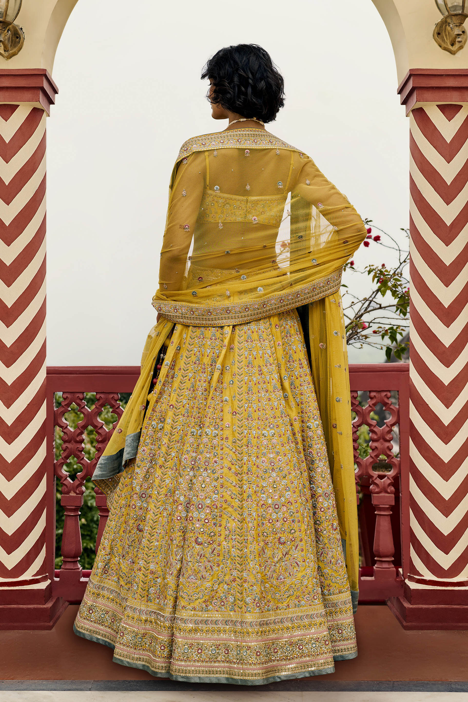Ritual Embroidered Silk Lehenga Set - ​Yellow