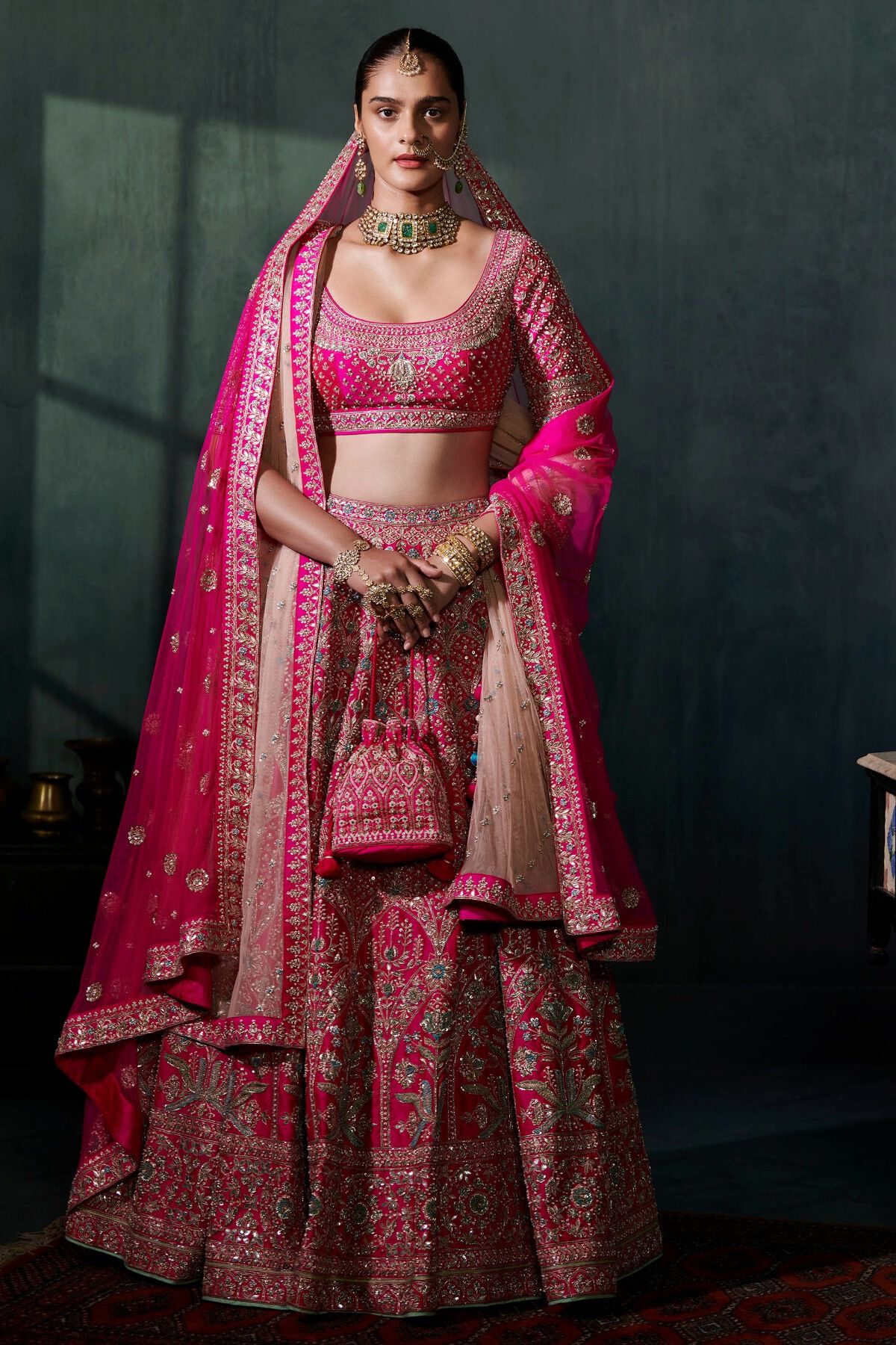 Silk Embroidered Pink Bridal Lehenga Choli with Dupatta - LC5890