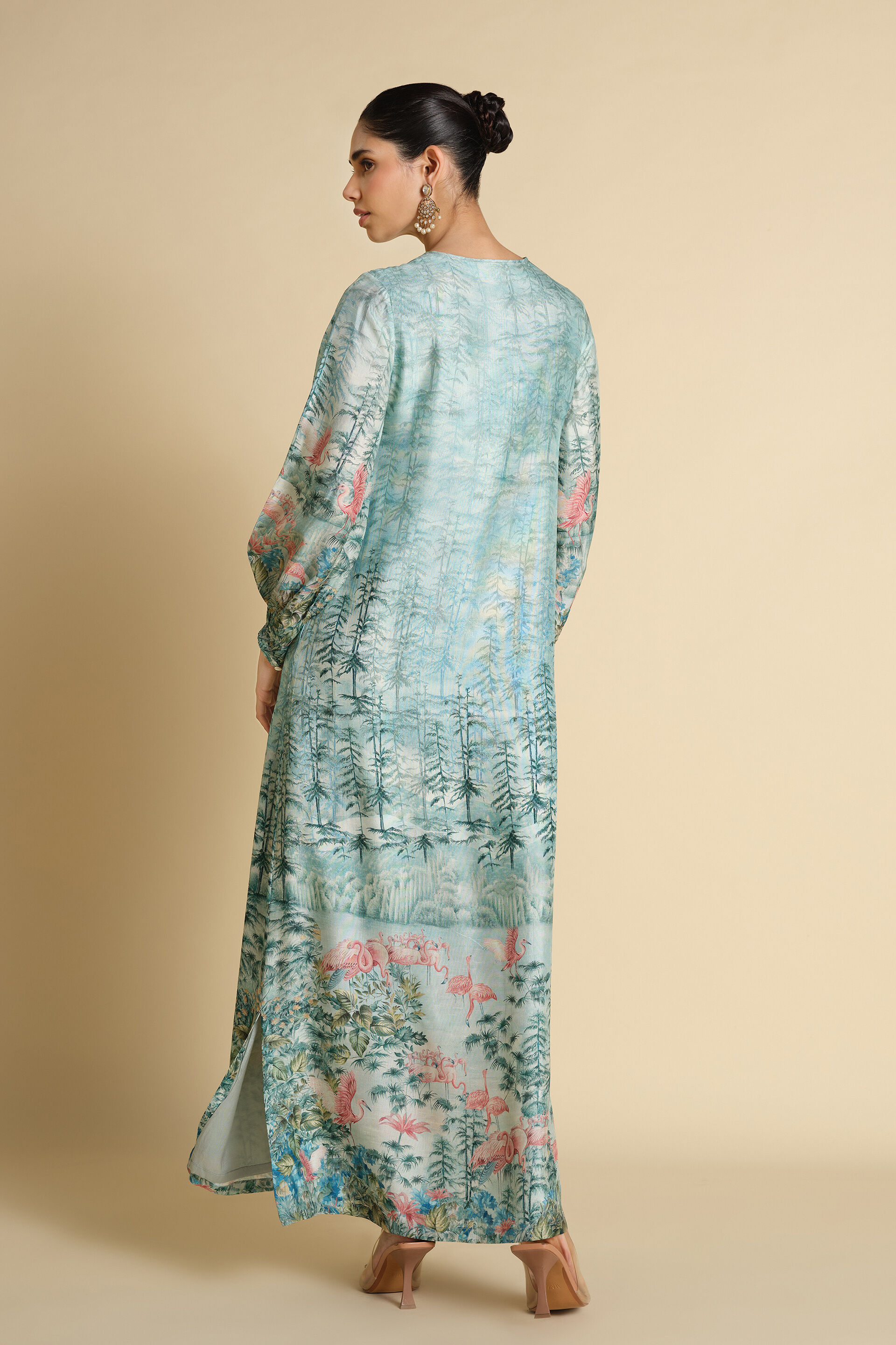 Nabha Printed Silk Kaftan - Powder Blue